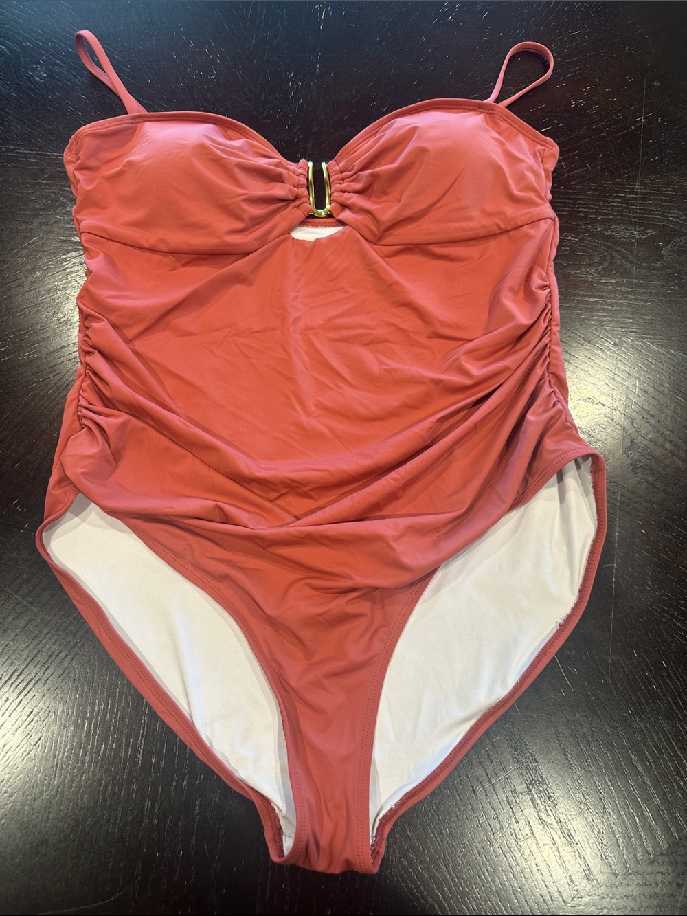 Sleek Rust One-Piece Swimsuit with Gold Accent - Picture 1 of 8